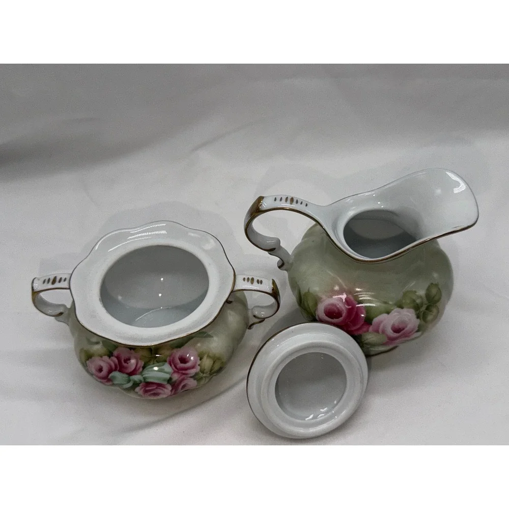 Vintage Betty Platner Hand Decorated Creamer and Sugar Bowl Set Rose-BEAUTIFUL!
